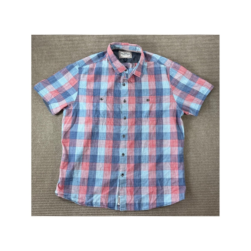 Flag & Anthem Mens Plaid Short Sleeve Button Down Shirt Red Blue SP20WS723 L